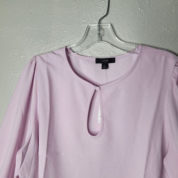 J Crew Pink Puff Sleeve Keyhole Neckline Crepe Top Blouse BL712 Women Sz Lg tall - Picture 2 of 9